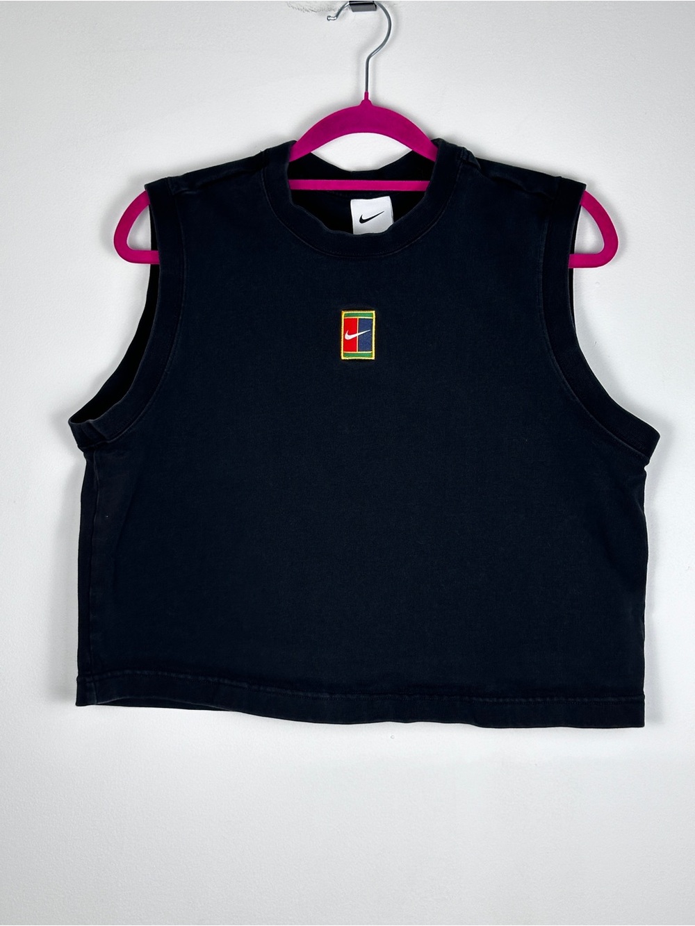 Vintage Nike Tennis Challenge Court Sleeveless Shirt Black Large 100% Cotton